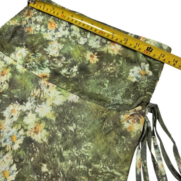 NWOT Y2K Asymmetrical Floral Midi Skirt Sz.M Green Mesh 90s Fairy Grunge Boho - Picture 8 of 11
